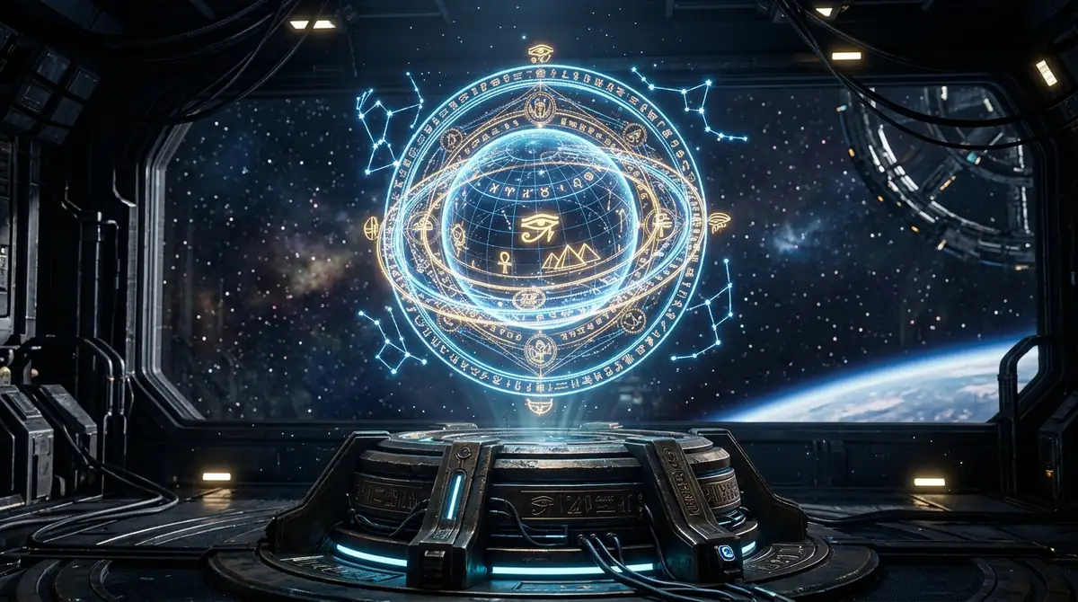 Futuristic holographic astrolabe environment